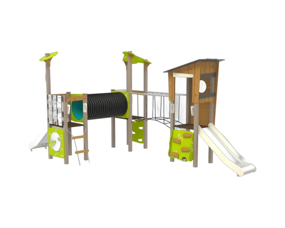 Forest play complex with bird hide