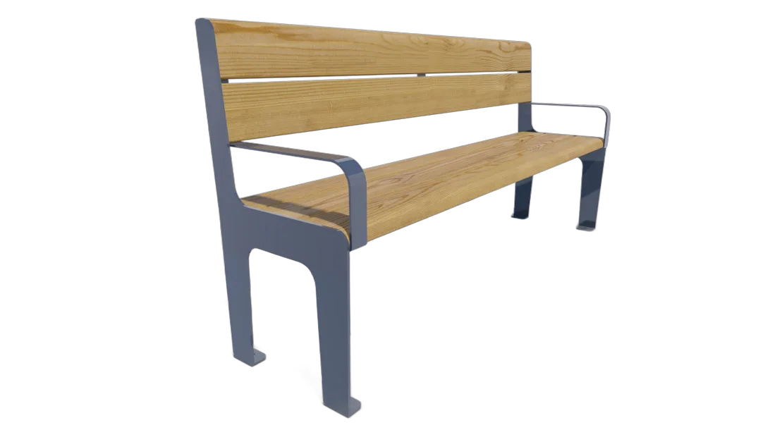 Bench with backrest on metal legs