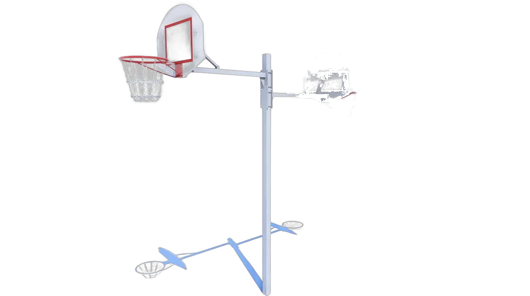 Dubults basketbola statīvs ar dažāda augstuma vairogiem un metāla tīklu